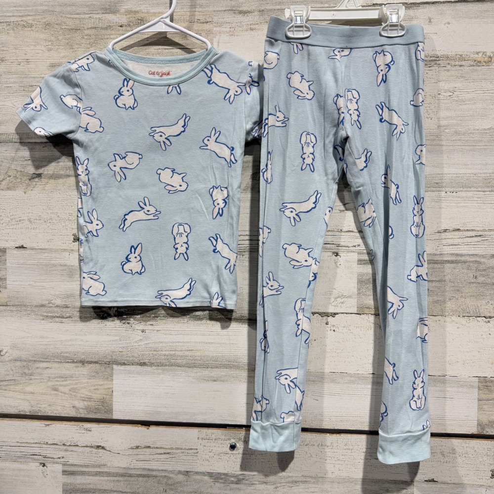 Cat & Jack Pajama Set Boys Size 8 Light Blue Bunny Print Sleepwear